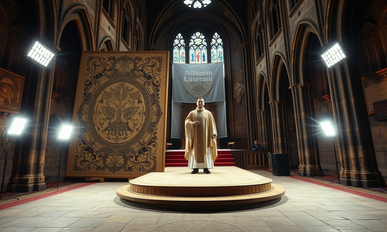 Fastentuch-Geistlicher in Messgewand-Marathon - Papst als Nächster