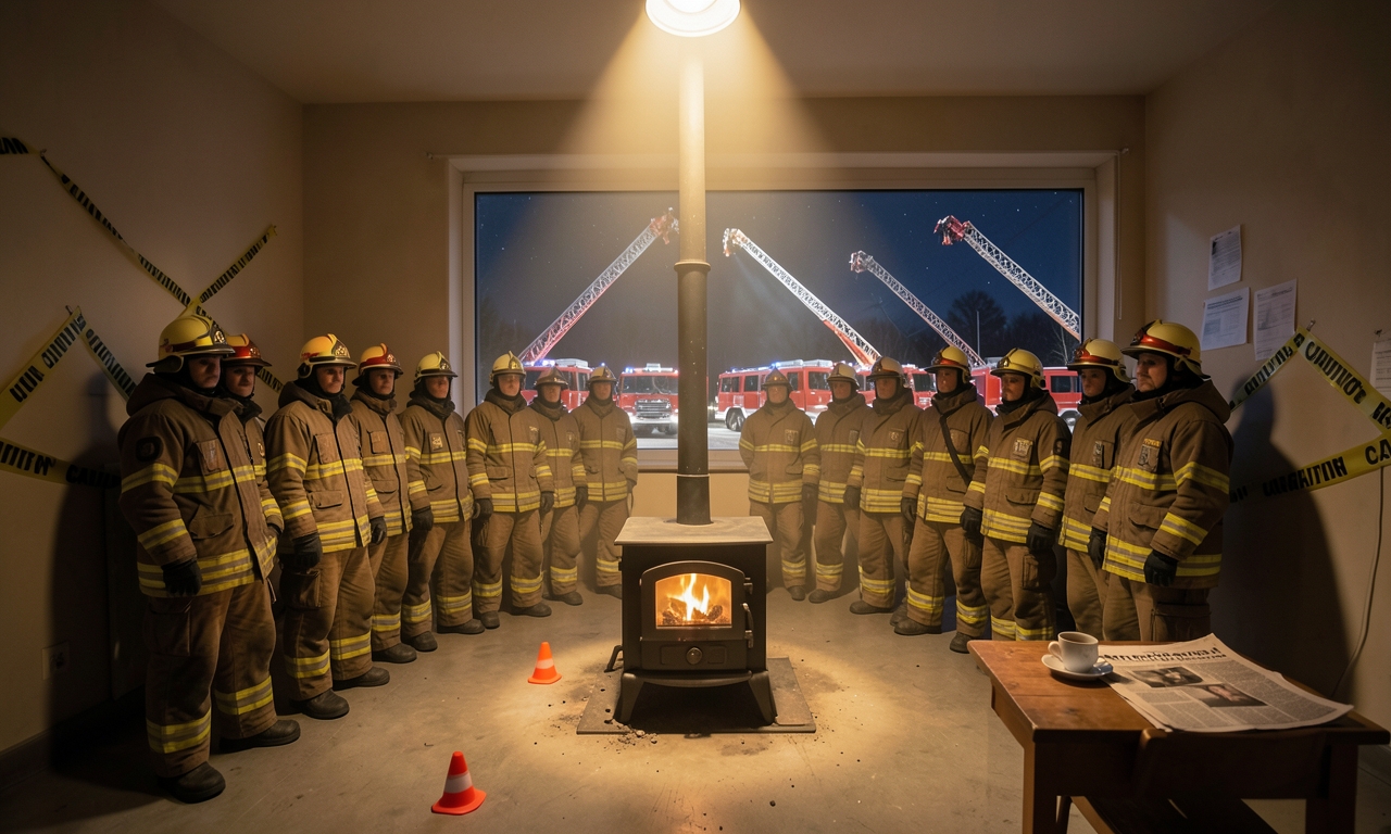 Feuerwehren halten Massenprobe: 73 Mann fuer einen Wohnzimmer-Ofen