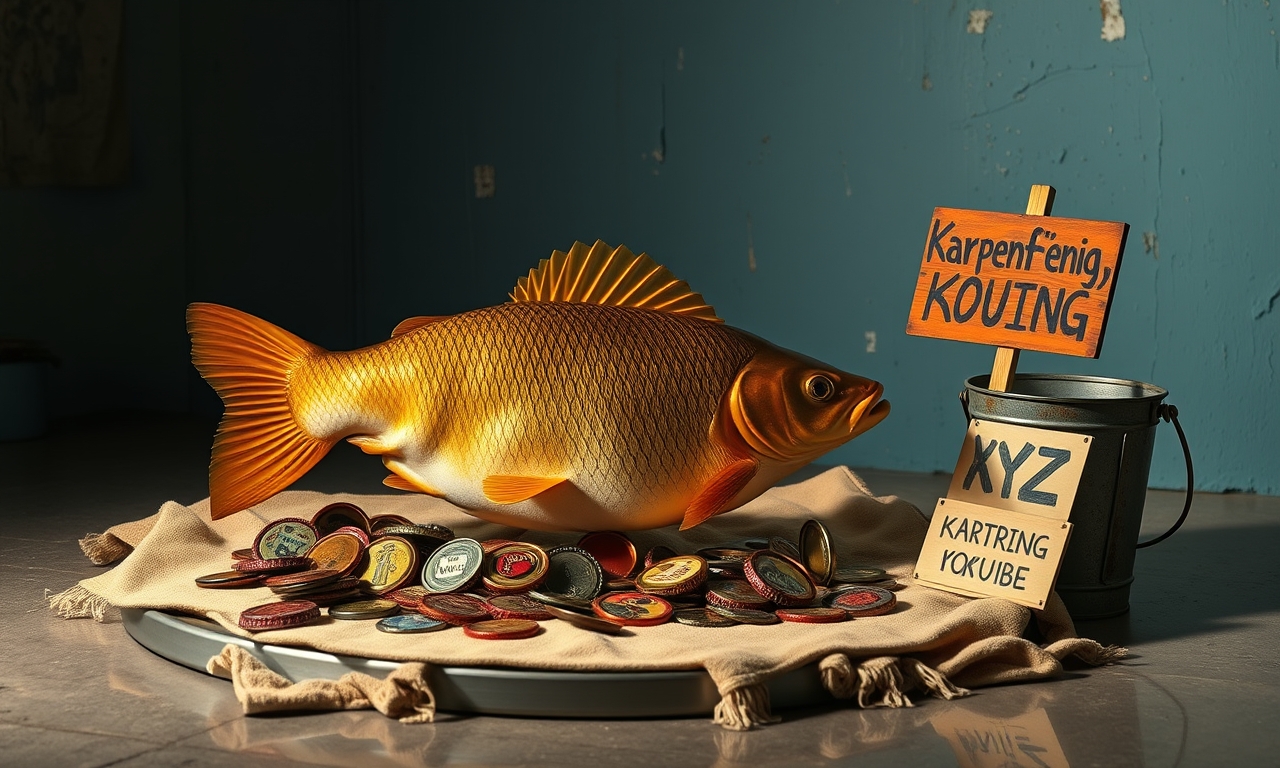 Reicher Karpfenkönig glänzt im Spiegel, aufgeblasene Eitelkeit im Wasser